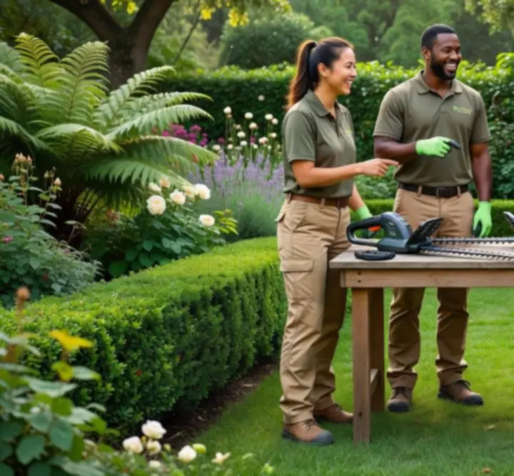 Doświadczeni pracownicy Vantalis PL z nowoczesnym sprzętem ogrodniczym