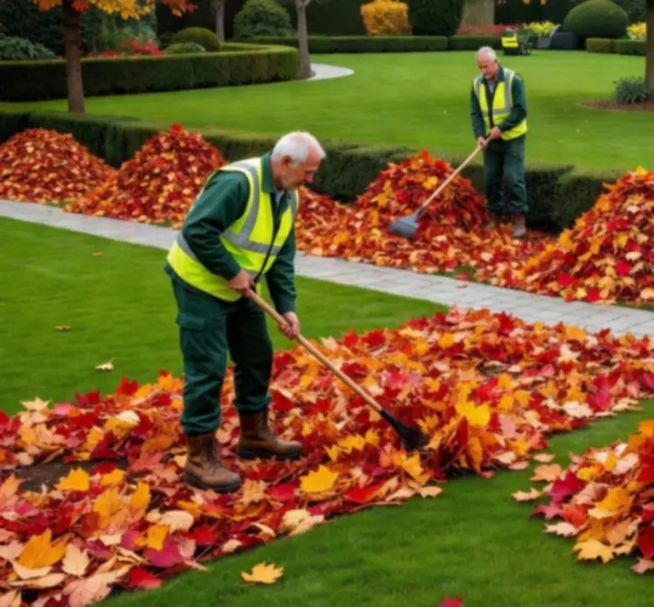 Pracownicy Vantalis PL usuwający liście z ogrodu